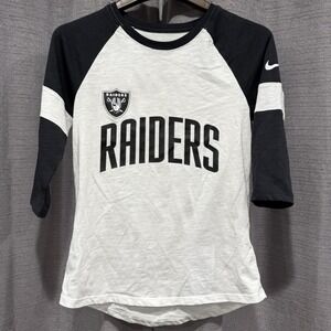 Women's XS Las Vegas Raiders Nike White/ Black Raglan 3/4 Sleeve T Shirt NFL